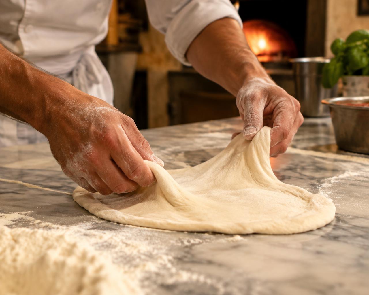 Pâte à pizza travaillée à la main